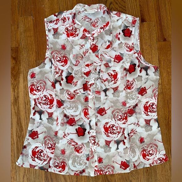 Tahari ASL Floral Sleeveless Ruffle Blouse XL - Picture 2 of 9